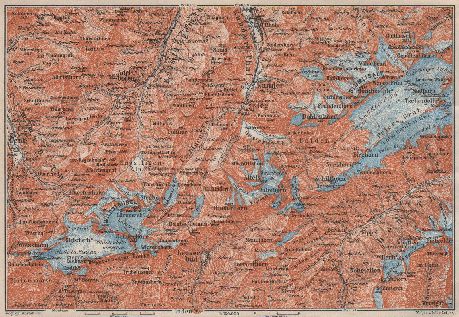 KANDERSTEG area.Blumisalp Adelboden Wildstrubel Rinderhorn Torrenthorn 1909 map